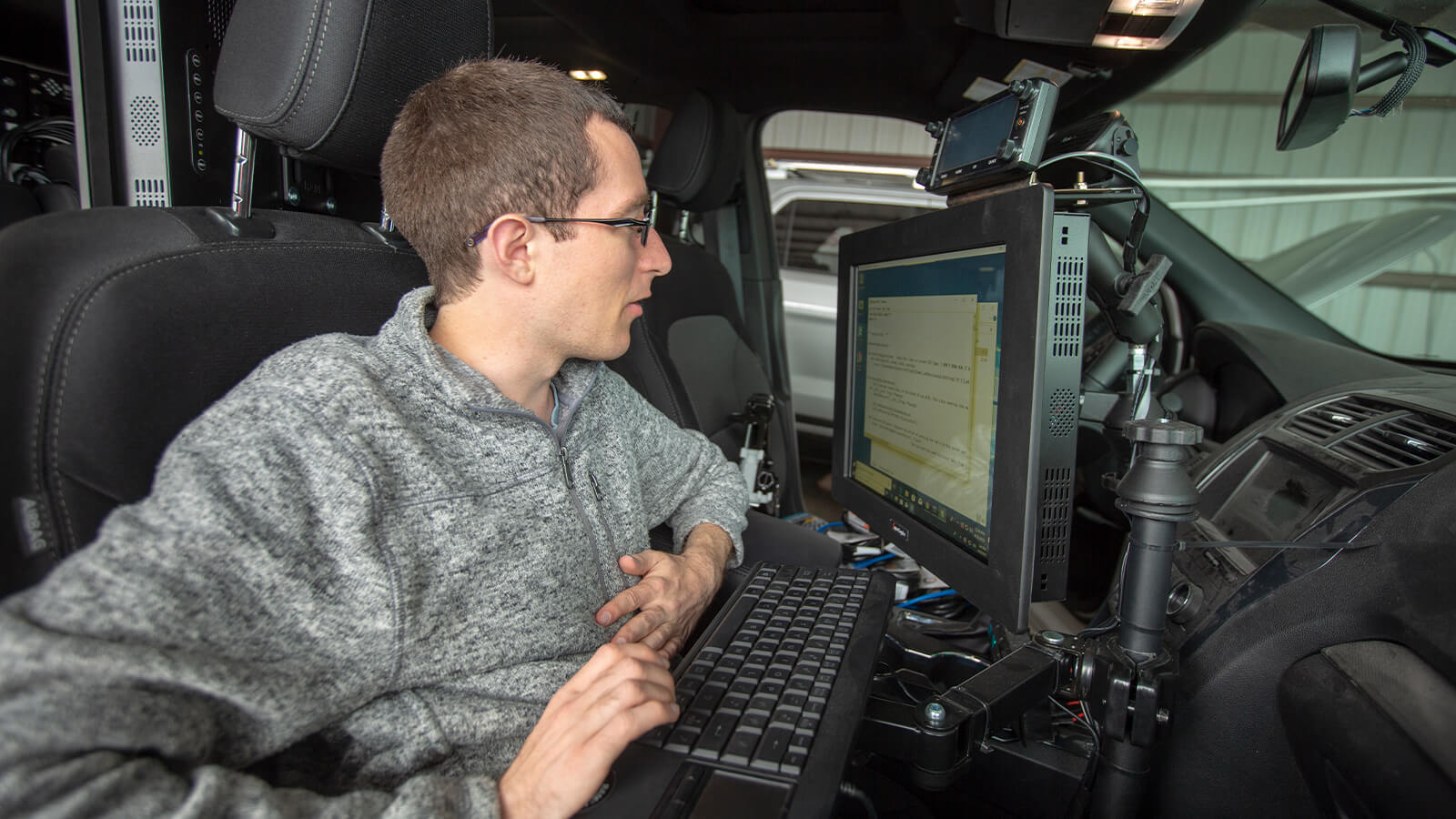 Student looking at data on screen