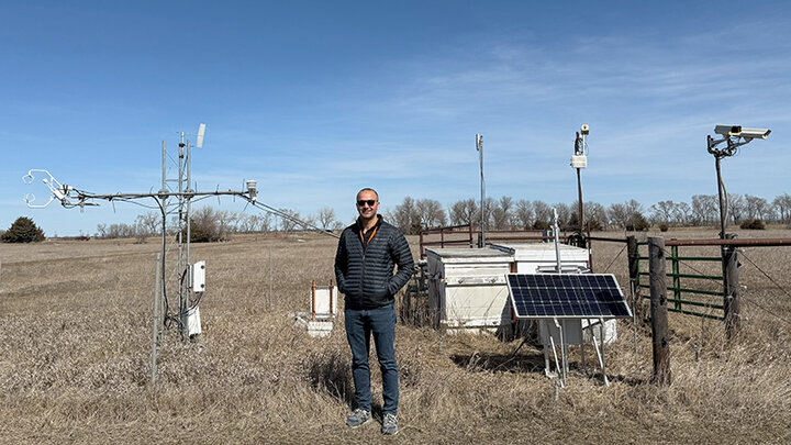 Makki Khorchani uses data from eddy covariance towers to compare different ways of managing agricultural land. The towers measure greenhouse gases like carbon dioxide, methane, water and nitrous oxide.