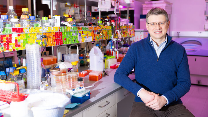 Oleh Khalimonchuk, Willa Cather Professor of biochemistry, poses in his lab.